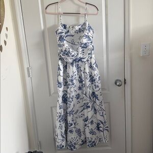 LOFT Strapless Blue and White Floral Dress